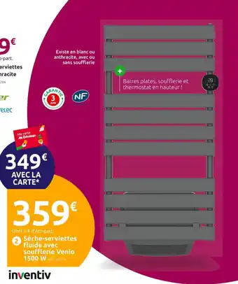 Mr Bricolage Sèche-serviettes fluide avec soufflerie Venio 1500 W offre