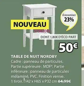 JYSK Table De Nuit Nordby offre