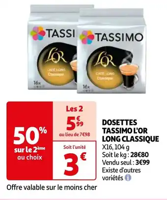 Auchan DOSETTES TASSIMO L'OR LONG CLASSIQUE offre