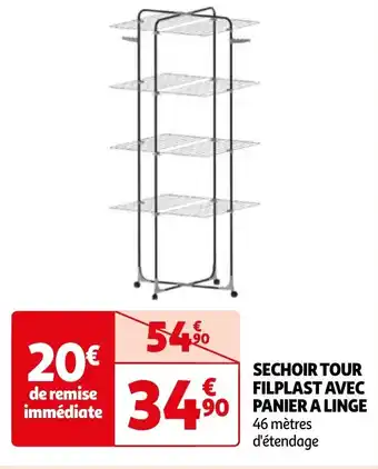 Auchan SECHOIR TOUR FILPLAST AVEC PANIER A LINGE offre