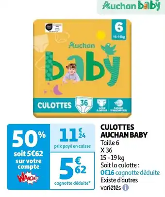 Auchan CULOTTES AUCHAN BABY offre