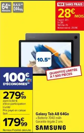 Carrefour Galaxy Tab A8 64Go offre