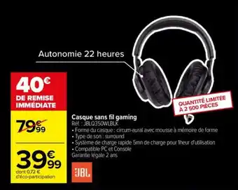 Carrefour Casque sans fil gaming offre