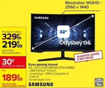 Carrefour Ecran gaming incurvé offre