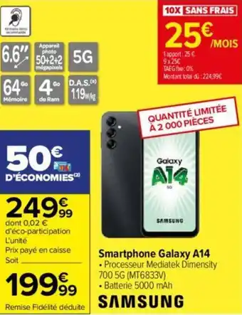 Carrefour Smartphone Galaxy A14 offre