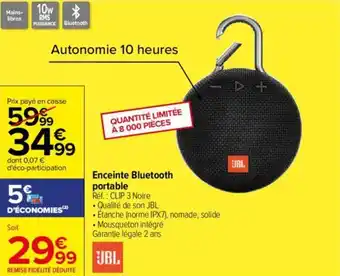 Carrefour Enceinte Bluetooth portable offre
