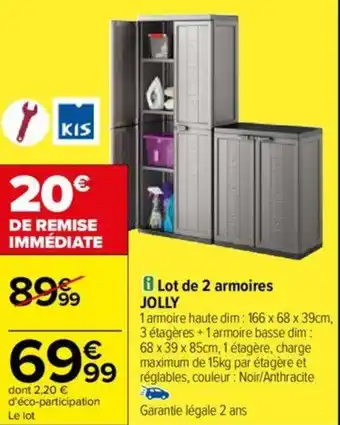 Carrefour Lot de 2 armoires JOLLY offre
