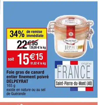 Migros Foie gras de canard entier finement poivré DELPEYRAT offre