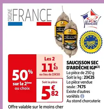 Auchan SAUCISSON SEC D'ARDÈCHE IGP offre