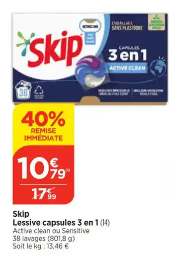 Maximarché Skip Lessive capsules 3 en 1 offre