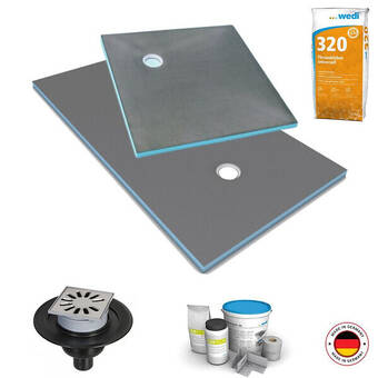Brico Cash Receveur à carreler 200 x 100 cm wedi fundo primo, écoulement excentré + bonde verticale + kit d'étanchéité et colle 320 offre