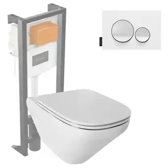Brico Cash Pack wc suspendu sans bride jacob delafon modern life + abattant + bâti-support + plaque ronde blanche offre