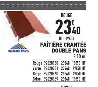 Brico Cash Faîtière Crantée Double Pans offre