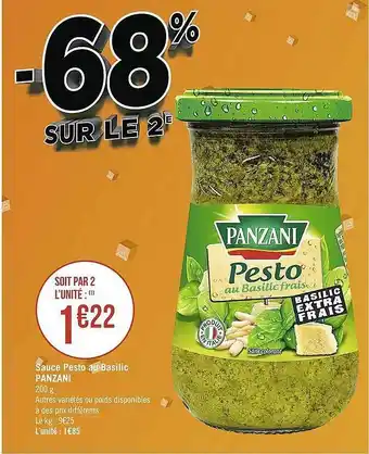 Casino Supermarchés Sauce Pesto Au Basilic Panzani offre