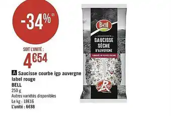 Casino Supermarchés Saucisse Courbe Igp Auvergne Label Rouge Bell offre