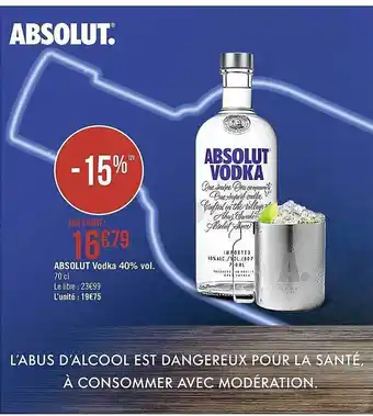 Casino Supermarchés Absolut Vodka 40% Vol. offre