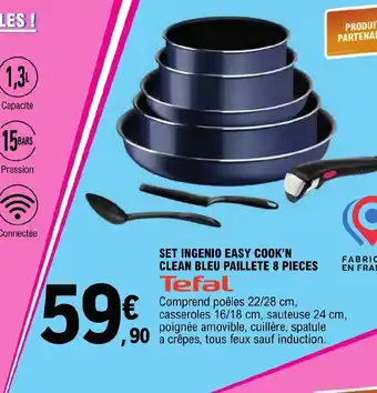 E.Leclerc SET INGENIO EASY COOK'N CLEAN BLEU PAILLETE 8 PIECES offre