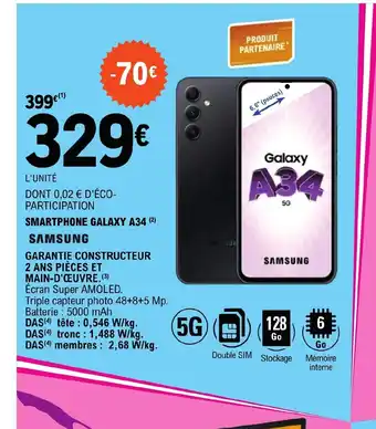 E.Leclerc SMARTPHONE GALAXY A34 offre