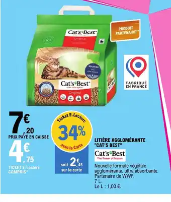 E.Leclerc LITIÈRE AGGLOMÉRANTE "CAT'S BEST" offre