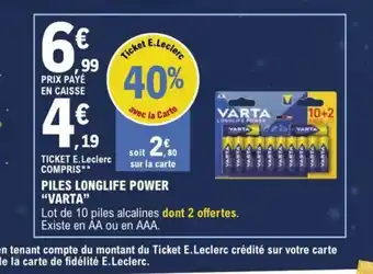E.Leclerc PILES LONGLIFE POWER offre