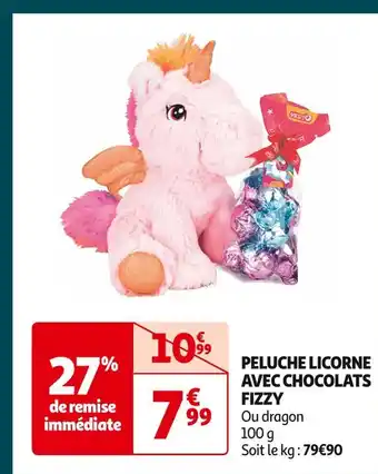 Auchan Supermarché Fizzy peluche licorne avec chocolats offre
