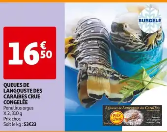 Queues de langouste des caraïbes crue congelée