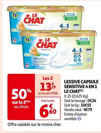 Auchan Supermarché Le chat lessive capsule sensitive 4 en 1(1) offre