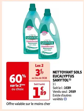 Auchan Supermarché Sanytol nettoyant sols eucalyptus(1) offre