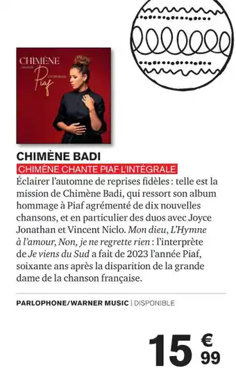 CHIMÈNE BADI CHIMÈNE CHANTE PIAF L'INTÉGRALE