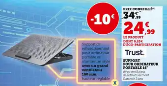 Super U SUPPORT POUR ORDINATEUR PORTABLE 16" offre