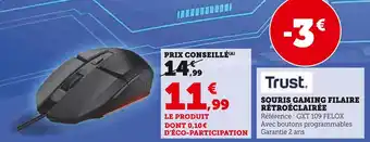 Super U SOURIS GAMING FILAIRE RÉTROÉCLAIRÉE offre