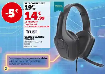 Super U CASQUE GAMING FILAIRE offre