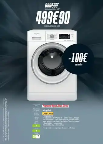 Proxi Confort Whirlpool LAVE-LINGE FFBP9258SVFR offre