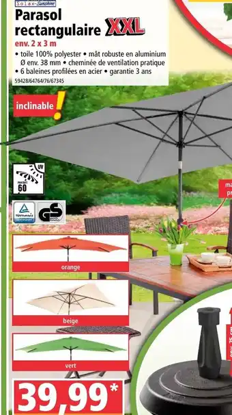 Norma Parasol rectangulaire offre