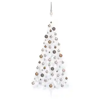 Bricorama Vidaxl demi-arbre de noël artificiel pré-éclairé et boules blanc 180cm offre