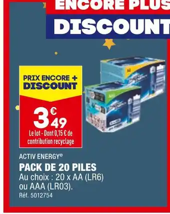 Activ energy pack de 20 piles