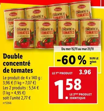 Lidl Baresa double concentré de tomates offre