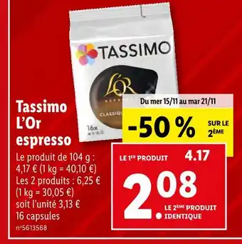 Lidl L’or tassimo espresso offre