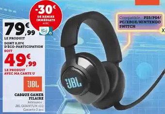 Hyper U Jbl casque gamer filaire offre
