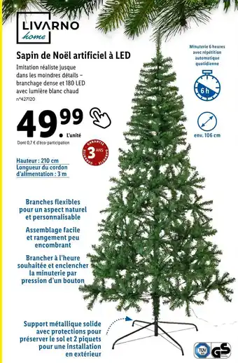 Lidl Livarno sapin de noël artificiel à led offre