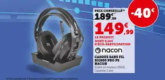 Hyper U Nacon casque sans fil rig800 pro ps offre