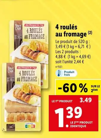 Lidl Toque du chef 4 roulés au fromage offre