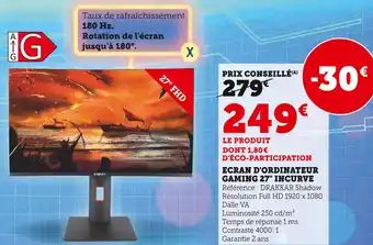 Ecran d'ordinateur gaming 27 incurve
