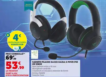 Hyper U Casque filaire razer kaira x pour ps5 ou xbox offre