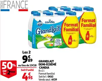 Auchan Grandlait Demi-écrémé Candia offre