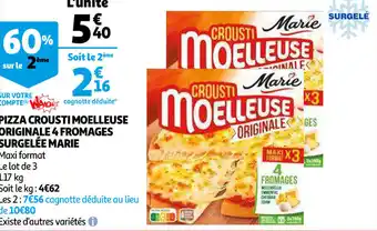 Auchan Pizza Croustimoelleuse Originale 4 Fromages Surgelée Marie offre