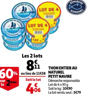 Auchan Thon Entier Au Naturel Petit Navire offre
