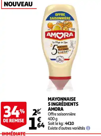 Auchan Mayonnaise 5 Ingrédients Amora offre