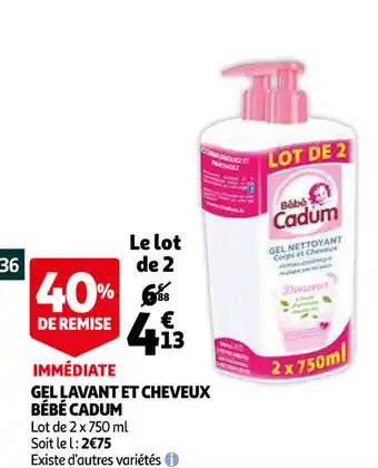 Auchan Gel Lavant Et Cheveux Bébé Cadum offre