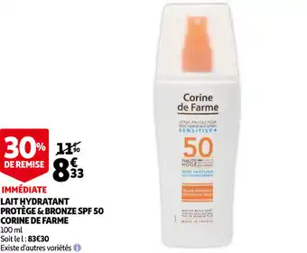 Auchan Lait Hydratant Protège&bronze Spf 50 Corine De Farme offre